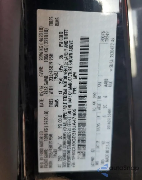 2017 Ford Escape Se из США, поврежденный, VIN 1FMCU0GD3HUA47405